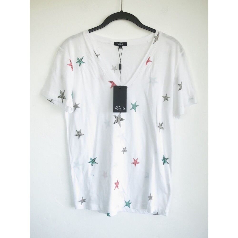 Rails White Tee with Animal Printed Colored Stars XS